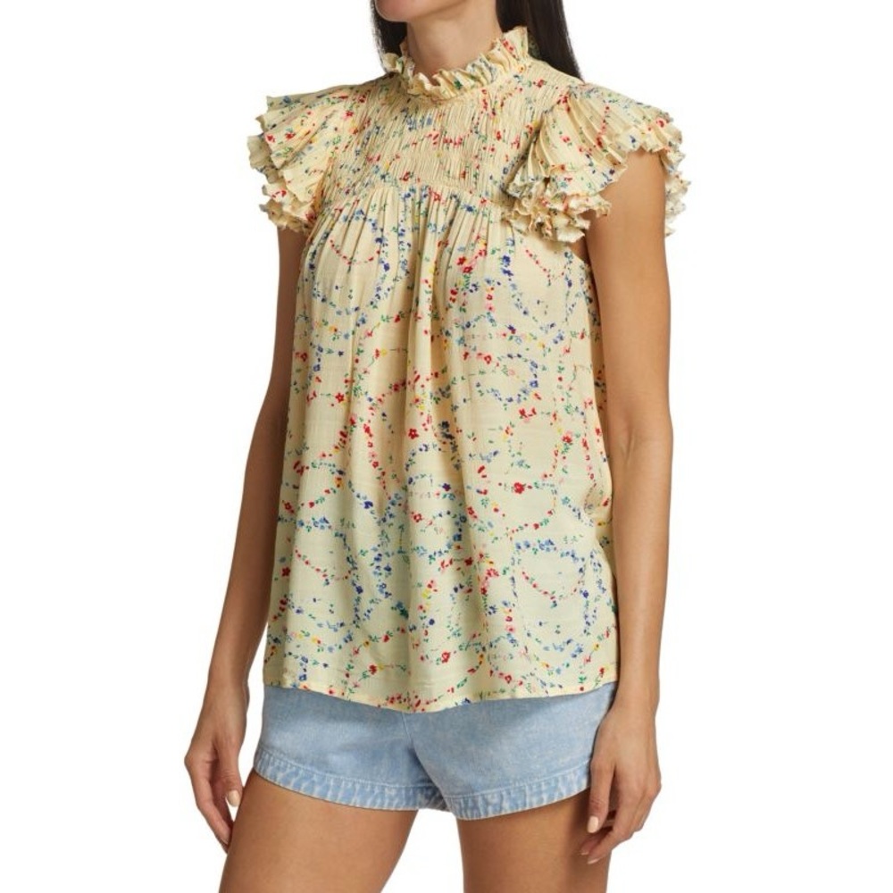 Sea New York Alison Floral Print Flutter-Sleeve Top